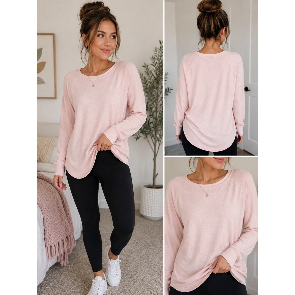 Dreamers‎ by Debut Sweater Blush Pink Knit Raglan High Low Casual M/L